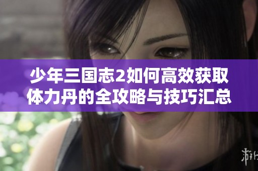 少年三国志2如何高效获取体力丹的全攻略与技巧汇总