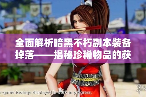 全面解析暗黑不朽副本装备掉落——揭秘珍稀物品的获取途径