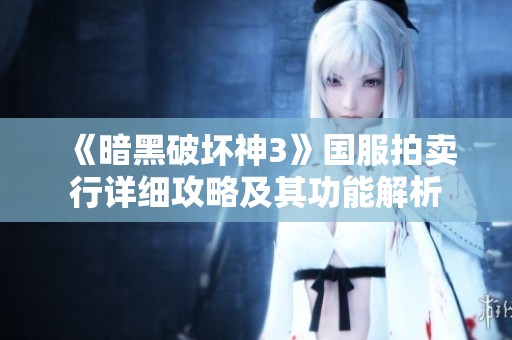 《暗黑破坏神3》国服拍卖行详细攻略及其功能解析