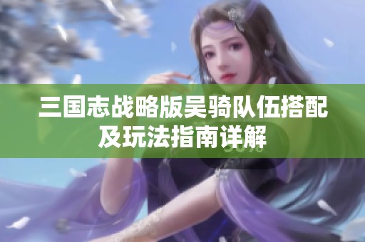 三国志战略版吴骑队伍搭配及玩法指南详解